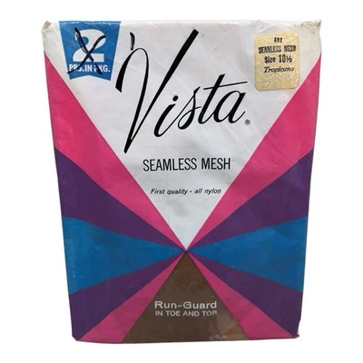 1 par de medias de malla sin costuras Vista vintage talla 10 1/2 tacón Tropicana nude Foto 1 de 2