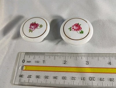Ceramic Drawer Knob's /Pull's with Pink Rose Pattern Lot of 2 - Image 1 of 4