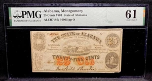 ALABAMA 1863 Montgomery Civil War 25c State Obsolete Banknote Currency, PMG 61 - Picture 1 of 5