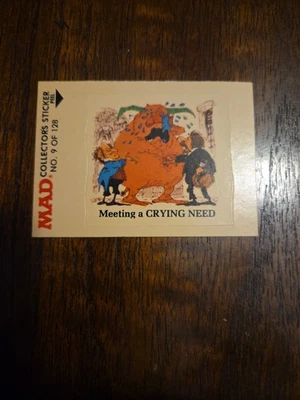Pegatina para coleccionistas de revista Fleer Mad 1983 #9 Meet A Crying Need Foto 1 de 2