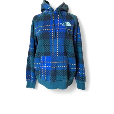 The North Face Women’s Blue Green Plaid Fleece Hoodie Medium Pullover - Image 1 of 4