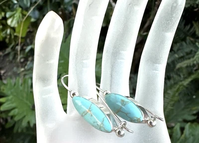 Pendientes colgantes turquesa azul plata de ley 925 México (m-32 Foto 1 de 3