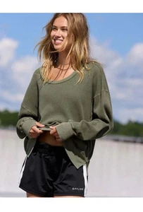 NUEVO CON ETIQUETAS OFFLINE By Aerie Mujer Grande Wow Waffle Camiseta Manga Larga Top L Oliva - Imagen 1 de 18