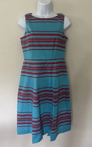 Talbots A-line Pleated Sleeveless Dress 4P Turquoise/Red Cotton Knee PERFECT - Picture 1 of 7