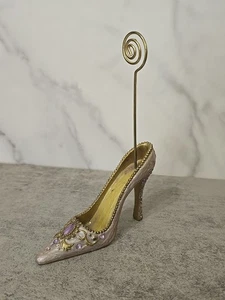 Vintage Tan Enameled & Rhinestones High Heel Shoe Place/Photo Holder - Picture 1 of 7