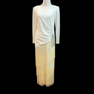Vintage Jack Bryan Kleid elfenbein volle Länge Plissee Chiffon Perlen Top Kleid Gr. 6 - Bild 1 von 8
