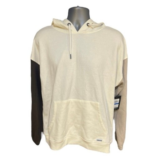 OFF WHITE Felpa con cappuccio Andrew Marc color crema color block morbidissima misto cotone taglia XL nuova con etichetta