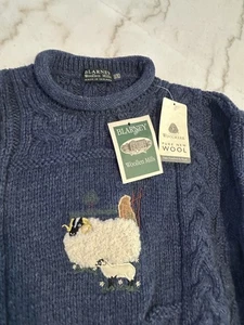 Vintage Blarney Woollen Mills Sweater Mens blue Cable Knit Wool Fisherman - Picture 1 of 3
