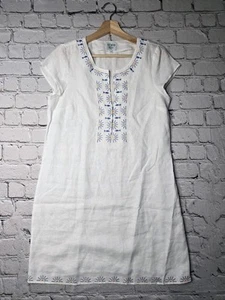 Hiho Tortola BVI 100% Linen Stich Embroidered White Resortwear Dress Size Small - Picture 1 of 10