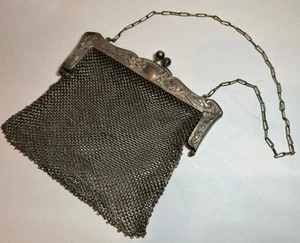 Vintage German Silver Chain Mail Mesh Purse Art Deco Flapper - Repaired - Picture 1 of 8