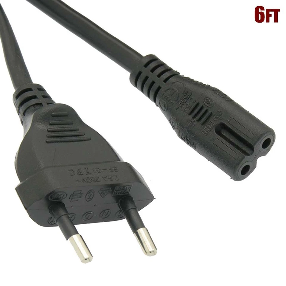 6FT Figure 8 C7 to EU Plug 2-Pin Power Cable Cord Adapter PC Laptop 18 AWG Black - Image 1 of 1