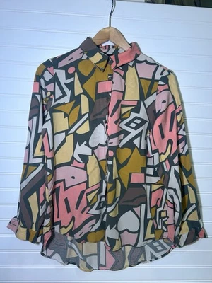 Big Dart Bold Retro Print Button-Down Shirt, US Size XL, Boutique Blouse Flowy - Image 1 of 4