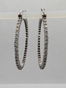 Pendientes de aro de plata de ley 925 con circonitas cúbicas -1,5" - Imagen 1 de 6