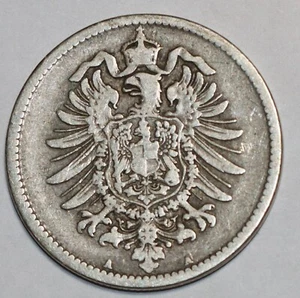 1875 A GERMANY 90 % SILVER 1 MARK POPULAR DATE - Picture 1 of 2