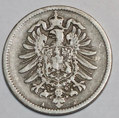 1875 A GERMANY 90 % SILVER 1 MARK POPULAR DATE - Image 1 of 2