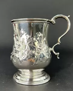 Very Rare c1861 American Sterling 950 Silver Chased Cup Mug of Fargo Family Name - Picture 1 of 9