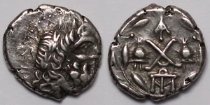 Antike griechische Silbermünze Achäischer Bund Lakedaimon/Sparta Hemidrachme 85 v. Chr. selten - Bild 1 von 3