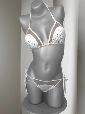 Limited Edition Rhinestone Mesh Ivory Victoria's Secret Bikini Set L/M US - Изображение 1 из 4