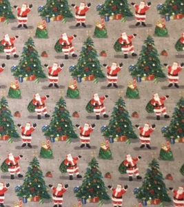 Fabric 100% Cotton Digitally Printed Santa & Tree Sold by 1/2 Metre - Picture 1 of 2