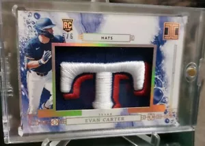 2024 Panini Impeccable Evan Carter Texas Rangers SSP Rookie Team Logo Relic#5/6 - Picture 1 of 5