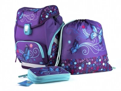 SCOOLSTAR Schmetterling Schulranzen SET 3tlg Federmäppchen Sportbeutel Federmappe