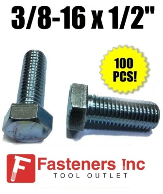 BRIGHTON BEST (Qty 100) 3/8-16 x 1/2" Hex Bolt Zinc Plated Grade 5 Full Thread Cap Screw