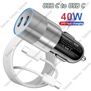 Dual Type C Car Charger Adapter PD USB C To C Cable For Samsung S23 S22 S21 S20 - Picture 1 of 14