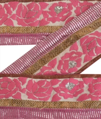 Sánskriti Vintage Sari Borde Cuentas a Mano Artesanía Floral Borde Decoración Encaje 1 Yarda Foto 1 de 4