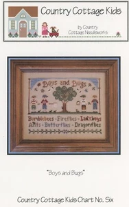 Country Cottage Kids Boys and Bugs Dragonflies Ladybugs Cross Stitch Pattern New - Picture 1 of 2