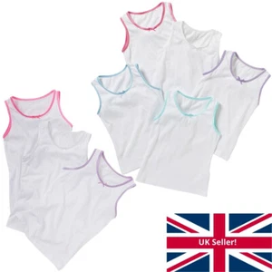 Younger Girls 3 or 5 Pack Cotton Vests Back To School White Just Essentials 2-10 - Picture 1 of 4