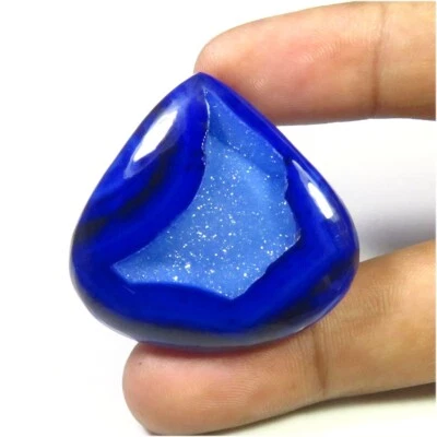 Gemas de corazón de geoda de ónix natural 63 quilates cabinas de geoda de ágata de ónix azul 37x36 mm OND-1422 Foto 1 de 4