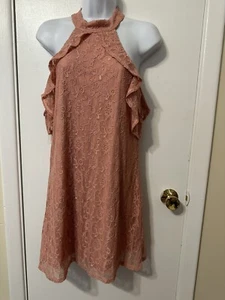 SPEECHLESS LACE DRESS HALTER MOCK NECK KEYHOLE BACK OFF SHOULDER SZ S MRSP $29 - Picture 1 of 4