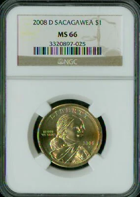 2008 D SACAGAWEA DOLLAR NGC MS66 BUSINESS STRIKE LOW MINTAGE * - Image 1 of 4