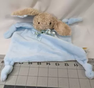 Dan Dee Rabbit Rattle Lovey Blue Knotted Polka Dot Ribbon 12 Inch Stuffed Animal - Picture 1 of 10