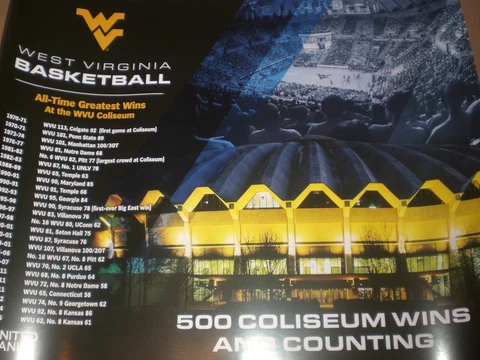WVU 500 Coliseum Wins Basketball Poster 16 x 20 West Virginia 1st Win Big East Cover
