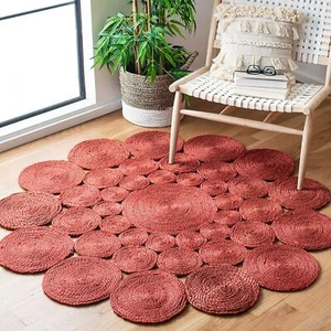 Jute Rug Reversible Round Scalloped Home Decor Area Rug Braided Modern Carpet - Picture 1 of 25