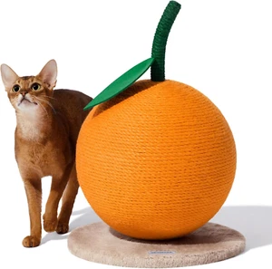Orange Cat Scratching Post, Cute Cat Scratcher with Sisal Rope, Vertical Cat Scr - Picture 1 of 8
