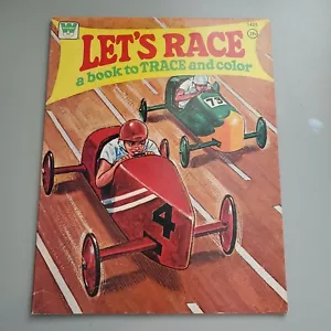 Vintage Let's Race a book to Trace and Color Whitman 1975 - Foto 1 di 3