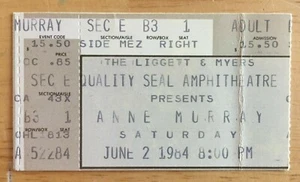 Talón de entradas para concierto de Anne Murray 1984 Feria Mundial Nueva Orleans Louisiana 6/2/84 - Imagen 1 de 2