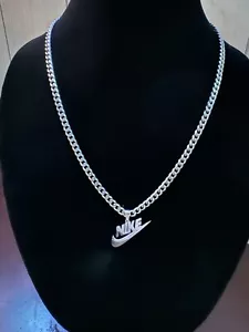 Nike Swoosh Necklace - 22 Inch Chain - 5mm Cuban - Gift for Him - Fathers Day - Picture 1 of 3