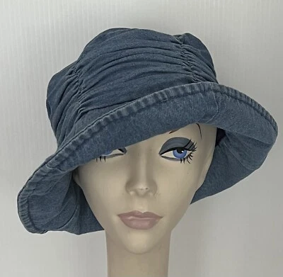 NUEVO CON ETIQUETAS Algodón Denim Corona Reunida Estilo Trituradora Sombrero con Ala Flexible FORRADO Foto 1 de 4