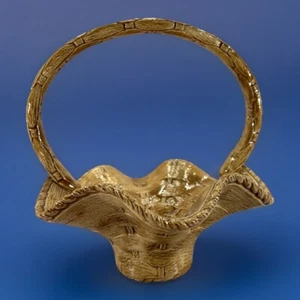 Vintage Hobbyist Hand Painted Brown Ceramic EASTER BASKET Ruffled Edge 8.5" Tall - Picture 1 of 8