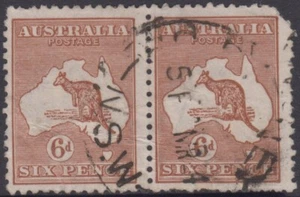 Kangaroo stamps 6d brown 3rd watermark pair one with broken leg variety damaged - Picture 1 of 2