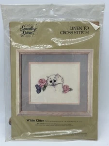 Vintage 1989 Something Special lino a punto de cruz gatito blanco 70051 - Imagen 1 de 4