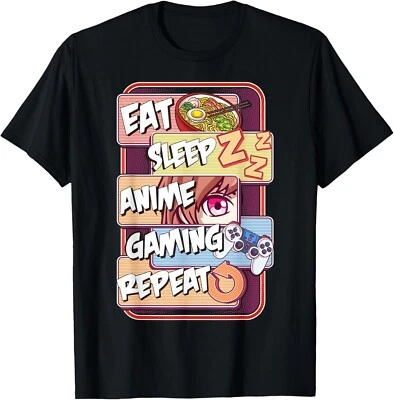 Kawaii Eat Sleep Anime Gaming Repeat Otaku Anime Manga Gift Unisex T-Shirt - Image 1 of 3