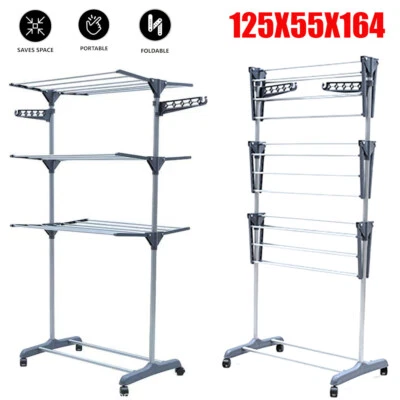 Turm Wäscheständer mobil Turmtrockner Teleskop Kleiderständer klappbar 4Ebenen - Bild 1 von 4