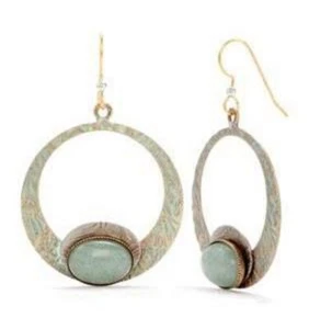 New Silver Forest Jewelry Large Hoops With Adventurine Stone Dangle Earrings - Picture 1 of 1