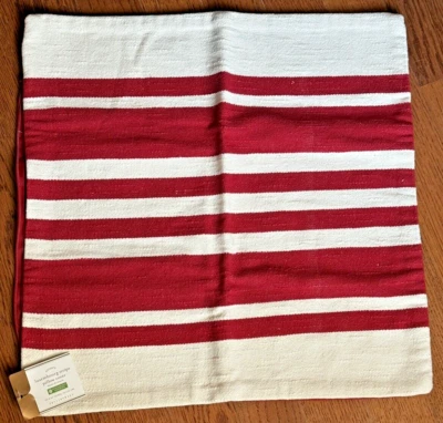 NEW 20" SQ Pottery Barn Luxembourg Striped Pillow Cover | Holiday Red Stripes - Image 1 of 4