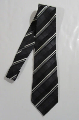 Gravata Donald J. Trump Signature Collection listrada preta prata e marfim - Imagem 1 de 3