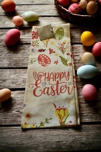 Asciugamano da cucina Happy Easter 16x25 100% cotone coccinella floreale bianca - Foto 1 di 1